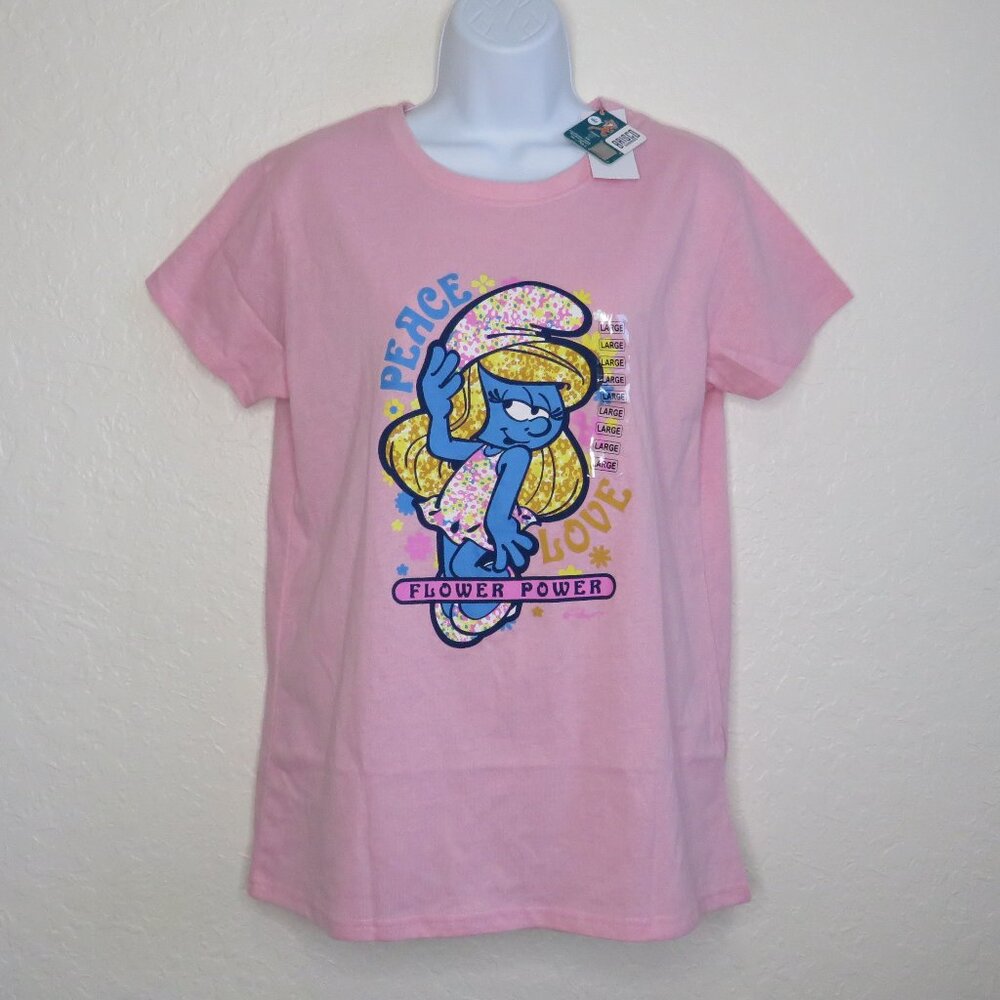 Peyo* Women's Short‎ Sleeve Crew Neck Straight Hem Print Tee-Shirt~ Size Large